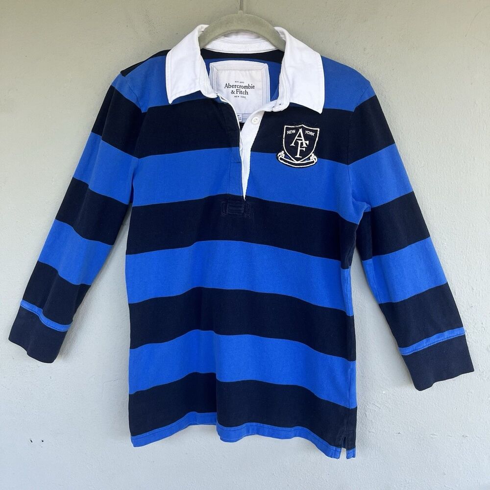 VTG Y2K Abercrombie & Fitch Rugby Shirt M Blue Navy 92 Patch Collegiate Preppy
